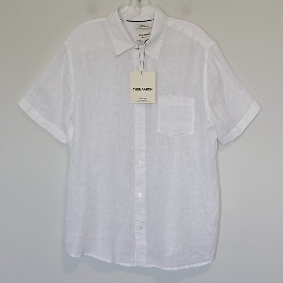 NWT Thom Aaron Linen Shirt Mens L Crisp White Button Down - Picture 1 of 7